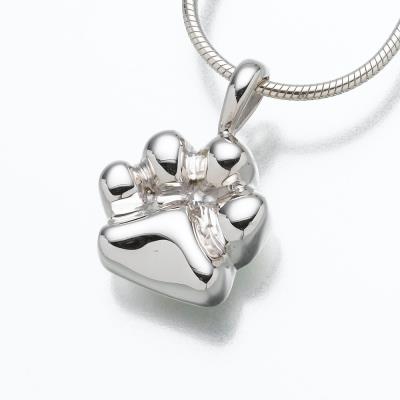 14K white gold paw cremation pendant necklace